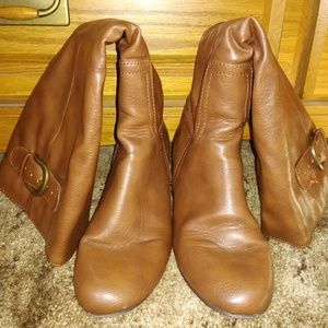 Brown Metaphor knee boots with wedge heel